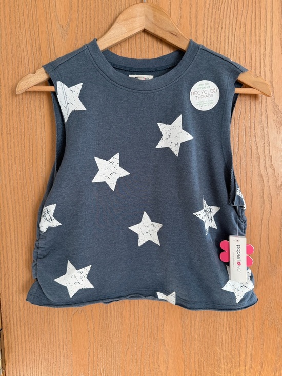 Paperflower Tops - NWT PAPERFLOWER Navy White Stars Distressed Sleeveless Crop Top Women’s Size L